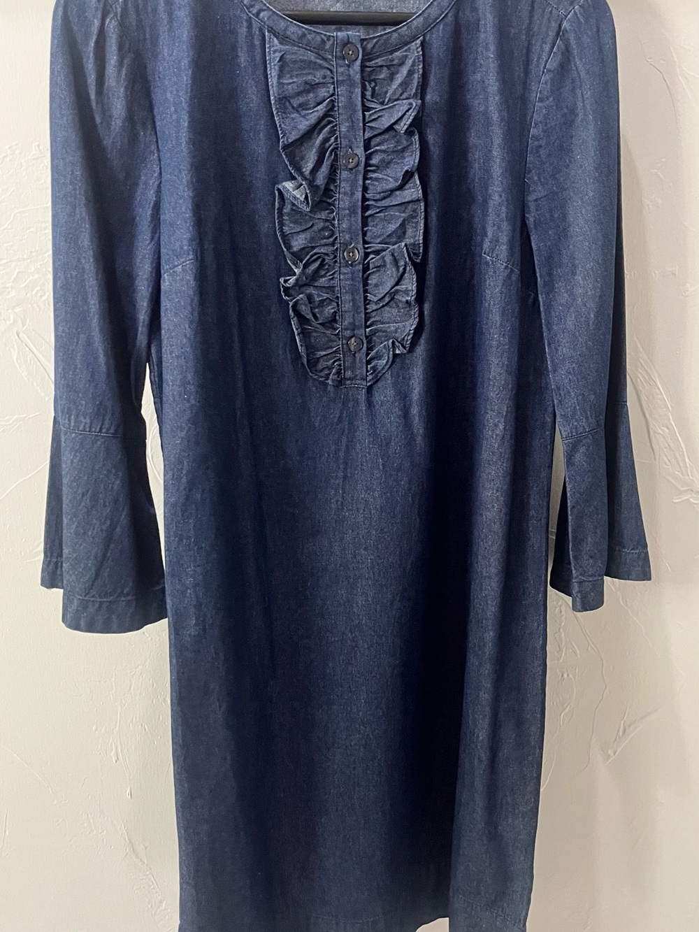 Draper James Navy Ruffle-Front Denim Dress
